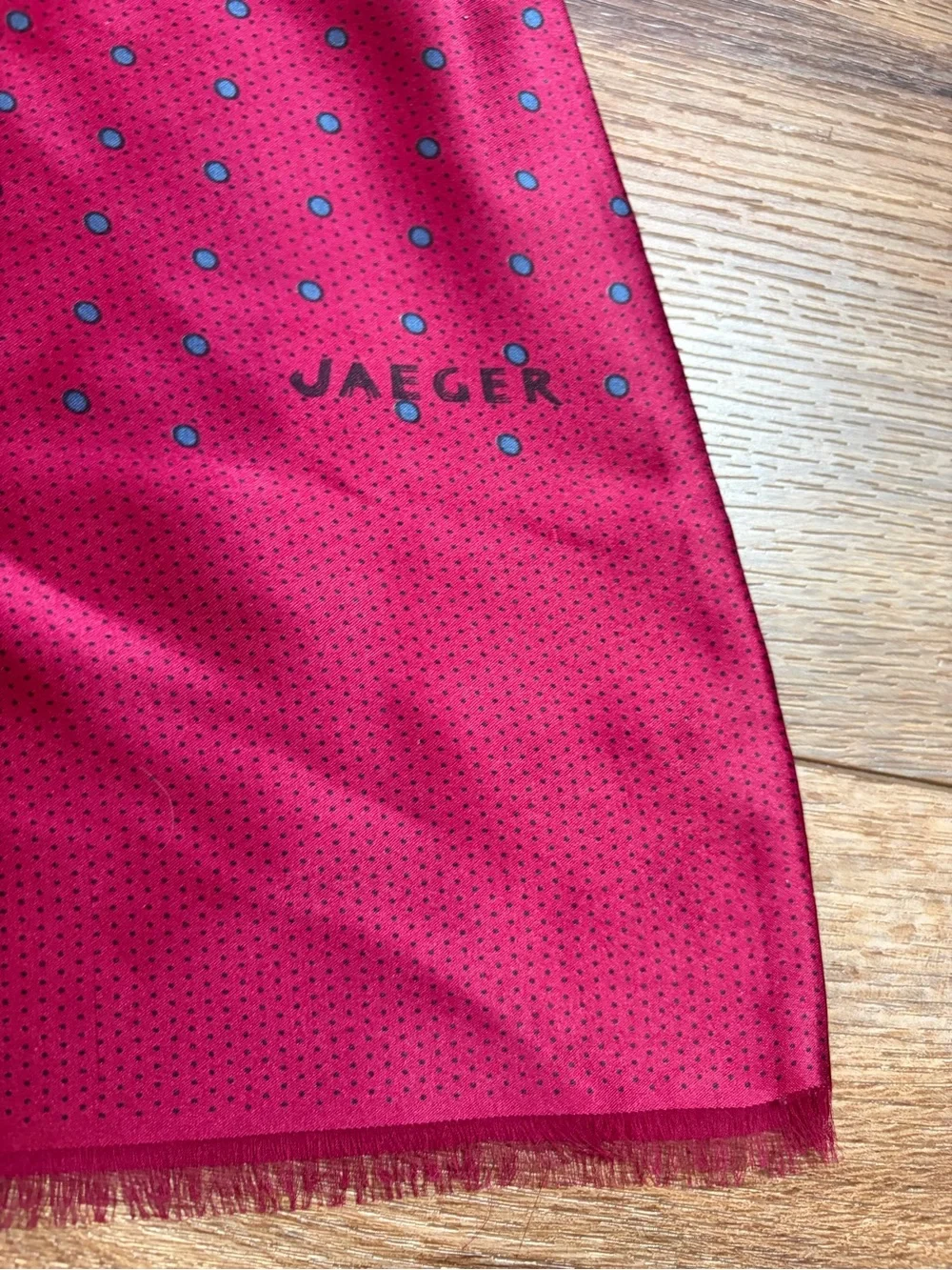 Vintage JAEGER Pure Silk Scarf Burgundy Magenta Polka Dot Long Dress Muffler